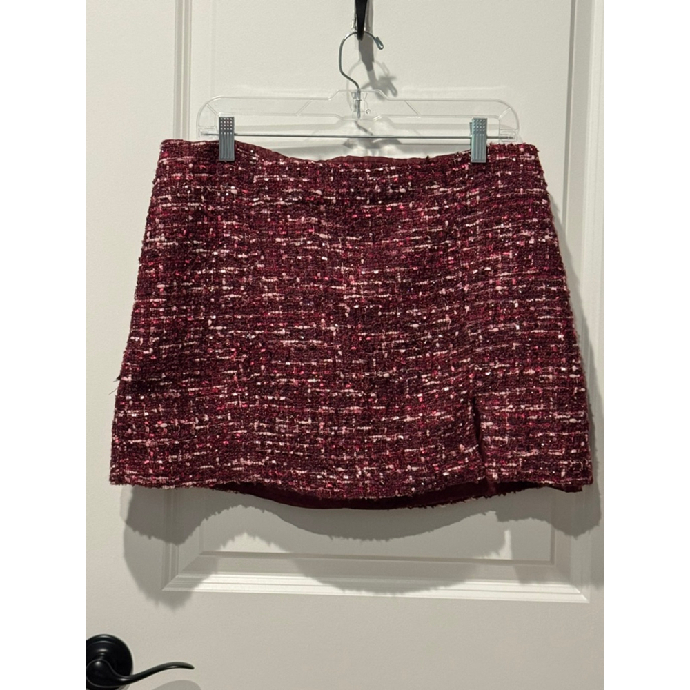 Women's House of Harlow 1960 L Burgundy Pink Tweed Lined Mini Skirt